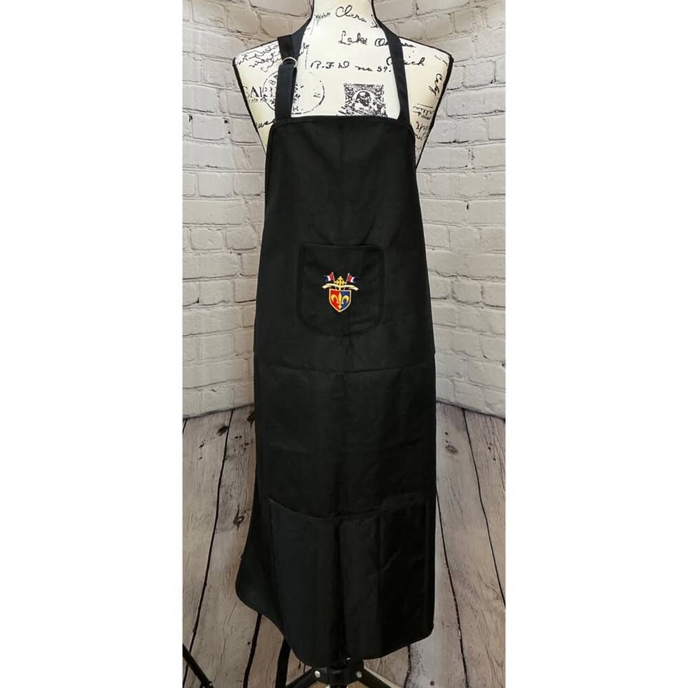 Black Fleur-de-lis Protective Apron with Pockets (One Size)
